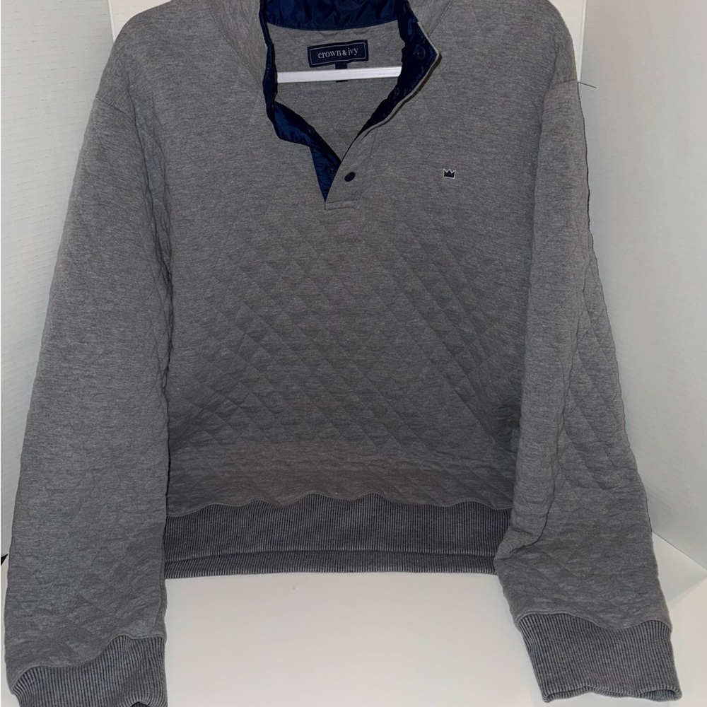 Crown & Ivy Men’s Quilted Pullover Harbor Navy Size XL Soft Sportswear Snaps